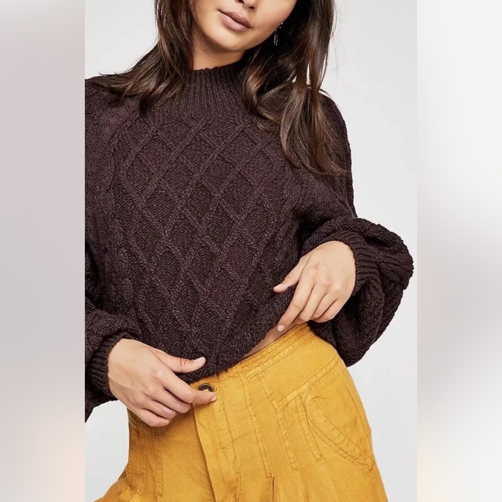 Free People Parfait Pullover Diamond Pattern Turtleneck Dolmon Sleeve